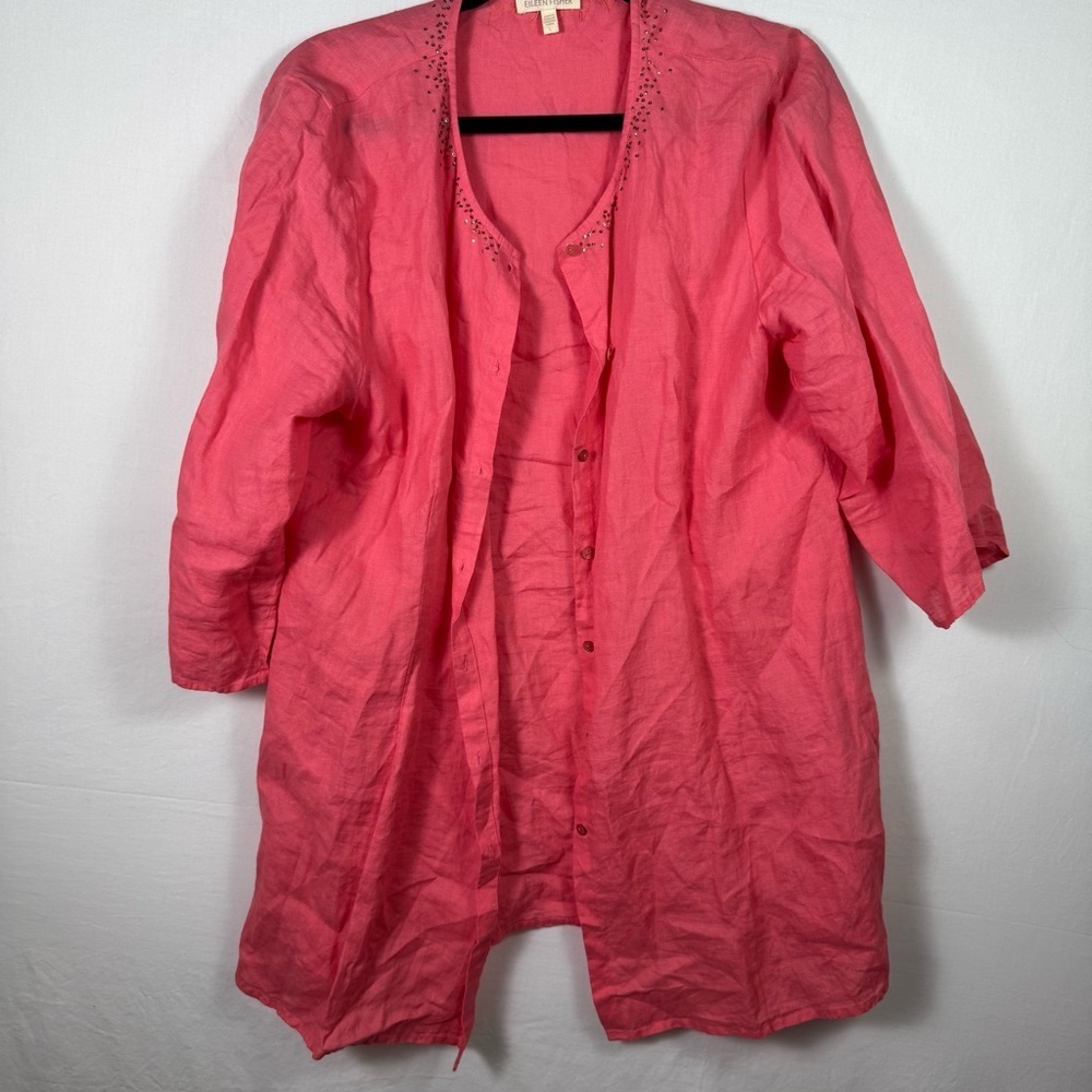 Eileen Fisher Pink Button Down Blouse Women’s Size L